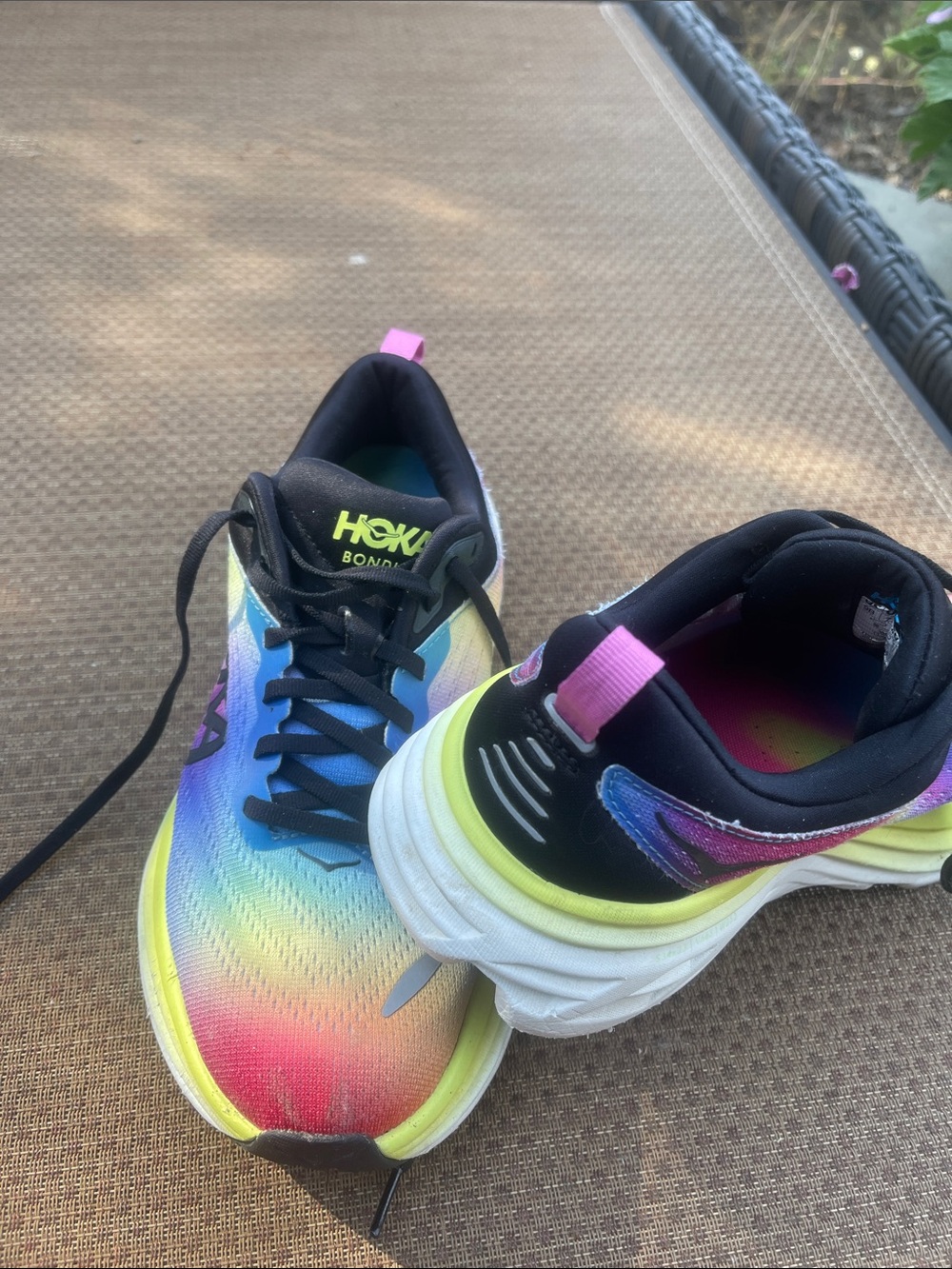 Hoka Bondi 8 Rainbow Gradient Athletic Running Shoes - Picture 3 of 4
